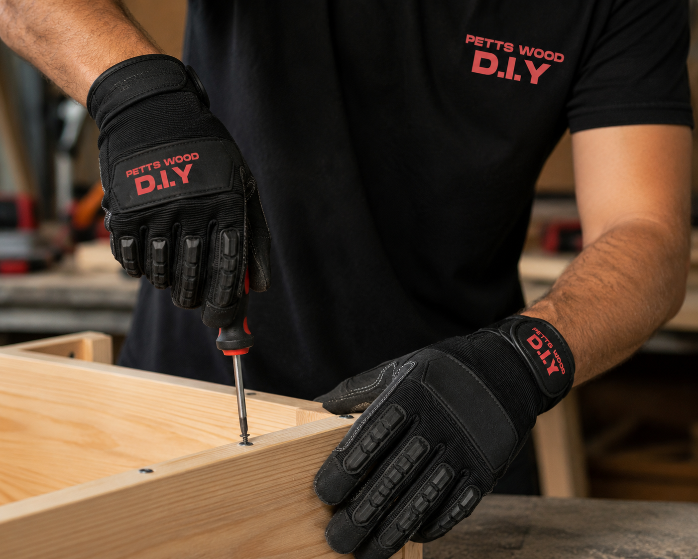 PETTS WOOD D.I.Y Premium Work Gloves – Heavy Duty Protective Gloves Black