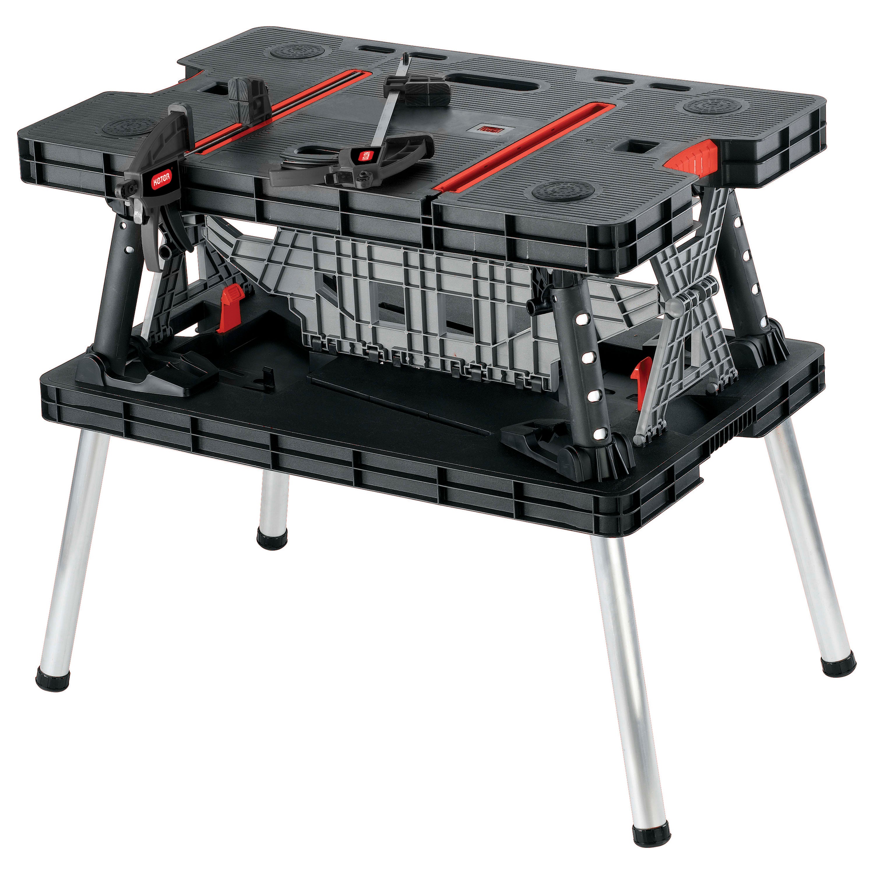 Keter Folding Work Bench with Adjustable Clamps – Portable Work Table