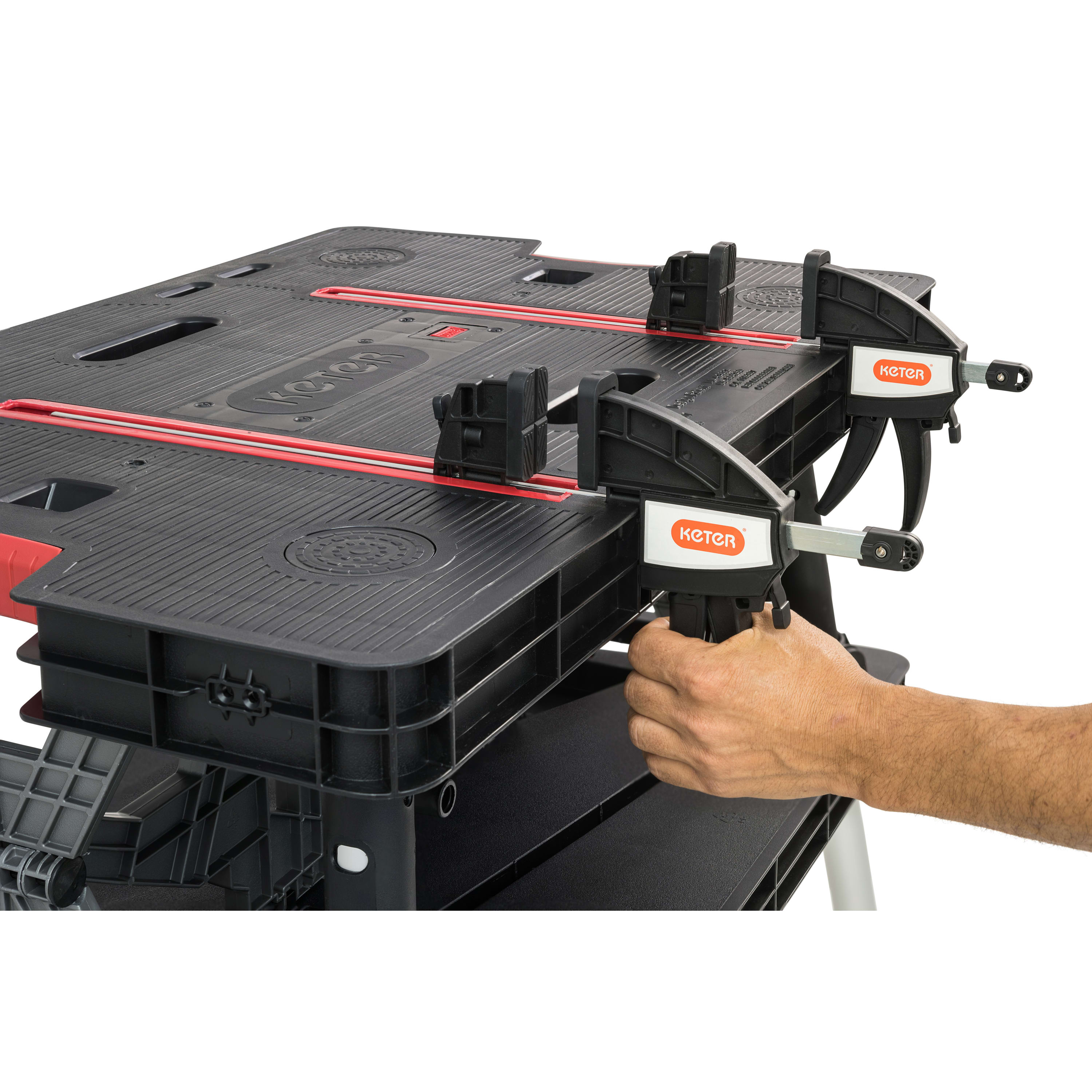 Keter Folding Work Bench with Adjustable Clamps – Portable Work Table