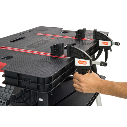 Keter Folding Work Bench with Adjustable Clamps – Portable Work Table