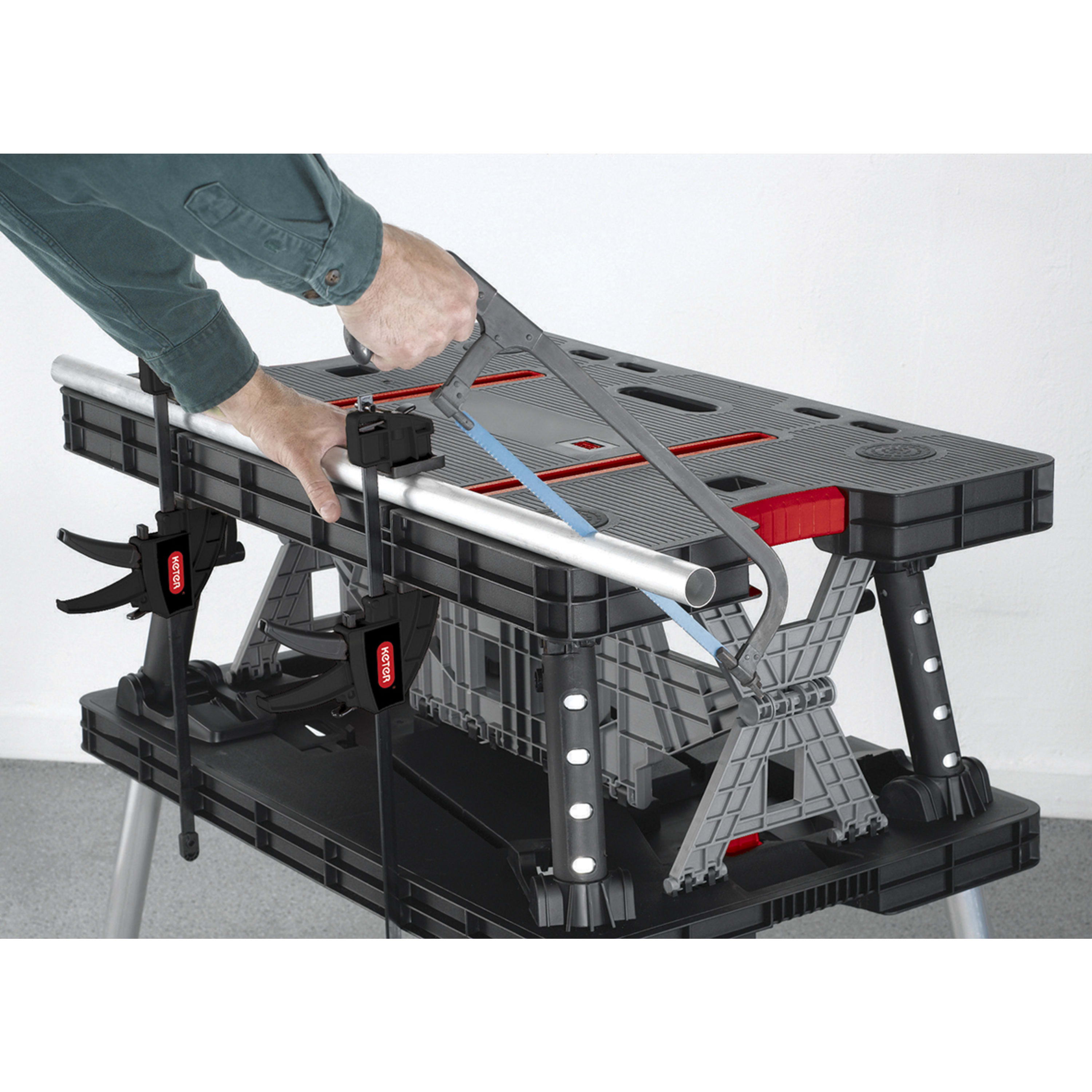 Keter Folding Work Bench with Adjustable Clamps – Portable Work Table