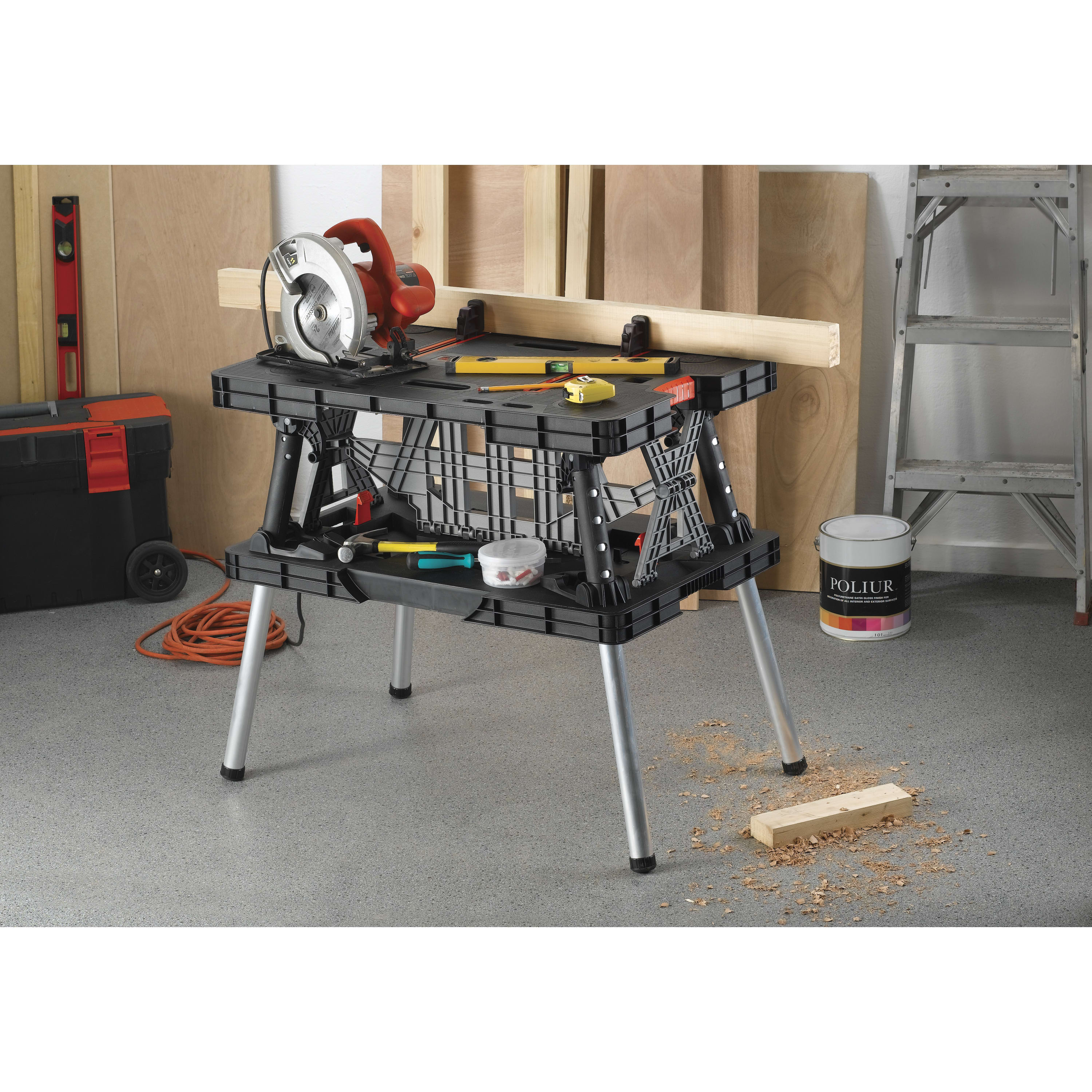 Keter Folding Work Bench with Adjustable Clamps – Portable Work Table